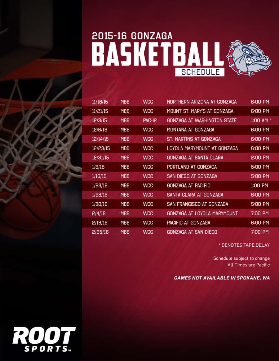 Printable Gonzaga Basketball Schedule