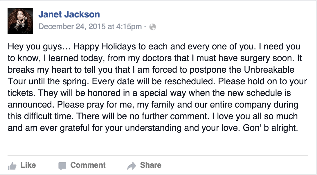 Photo Credit: Facebook / Janet Jackson - Official