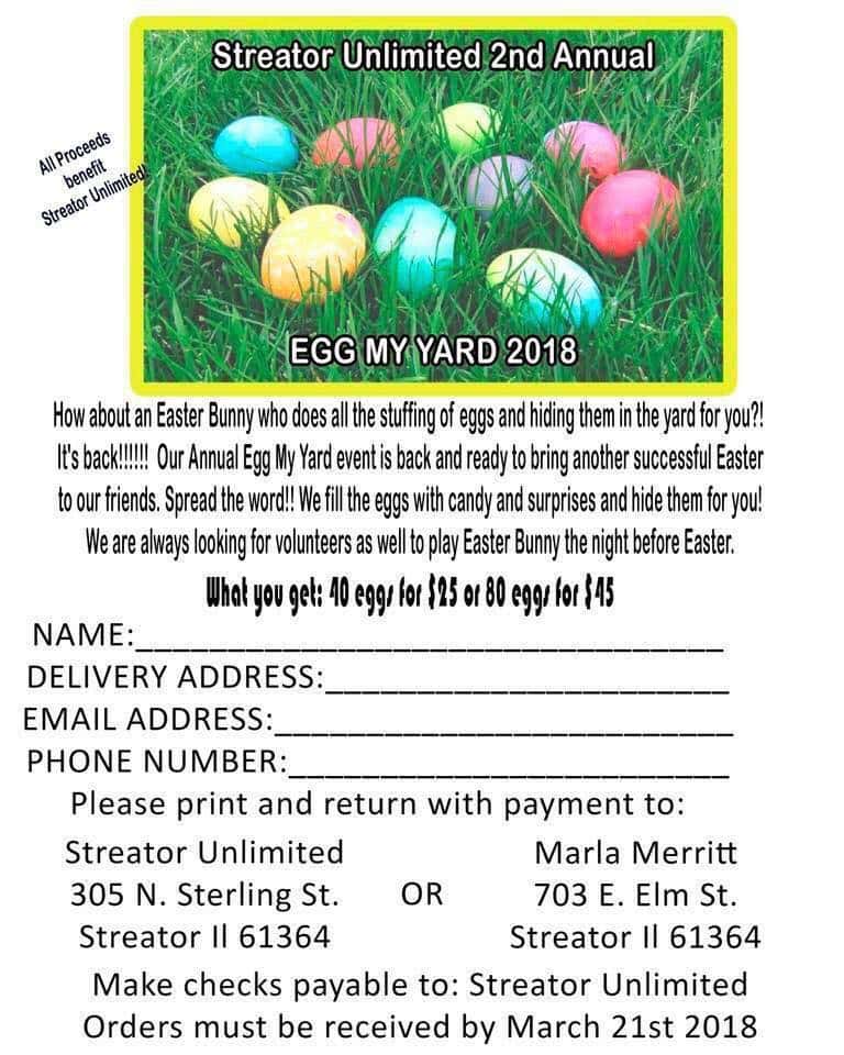 Streator Unlimited Egg My Yard Fundraiser WBZG