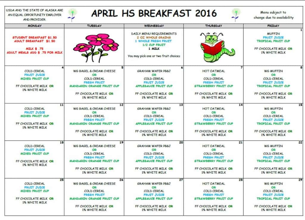 VHS April Breakfast Menu '16