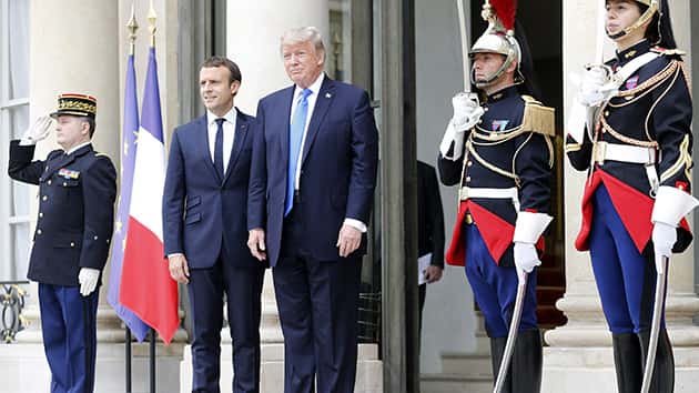 Image result for Trump reviewing french military