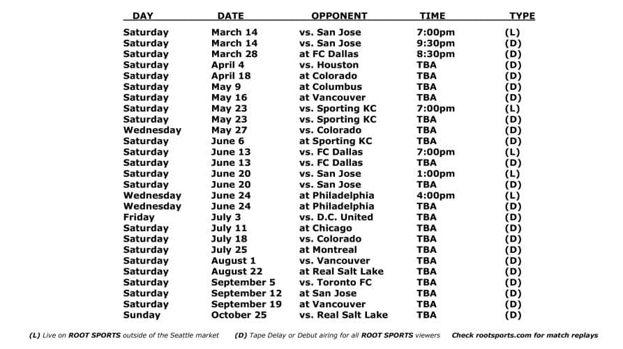 2015 Seattle Sounders Broadcast Schedule ROOT SPORTS