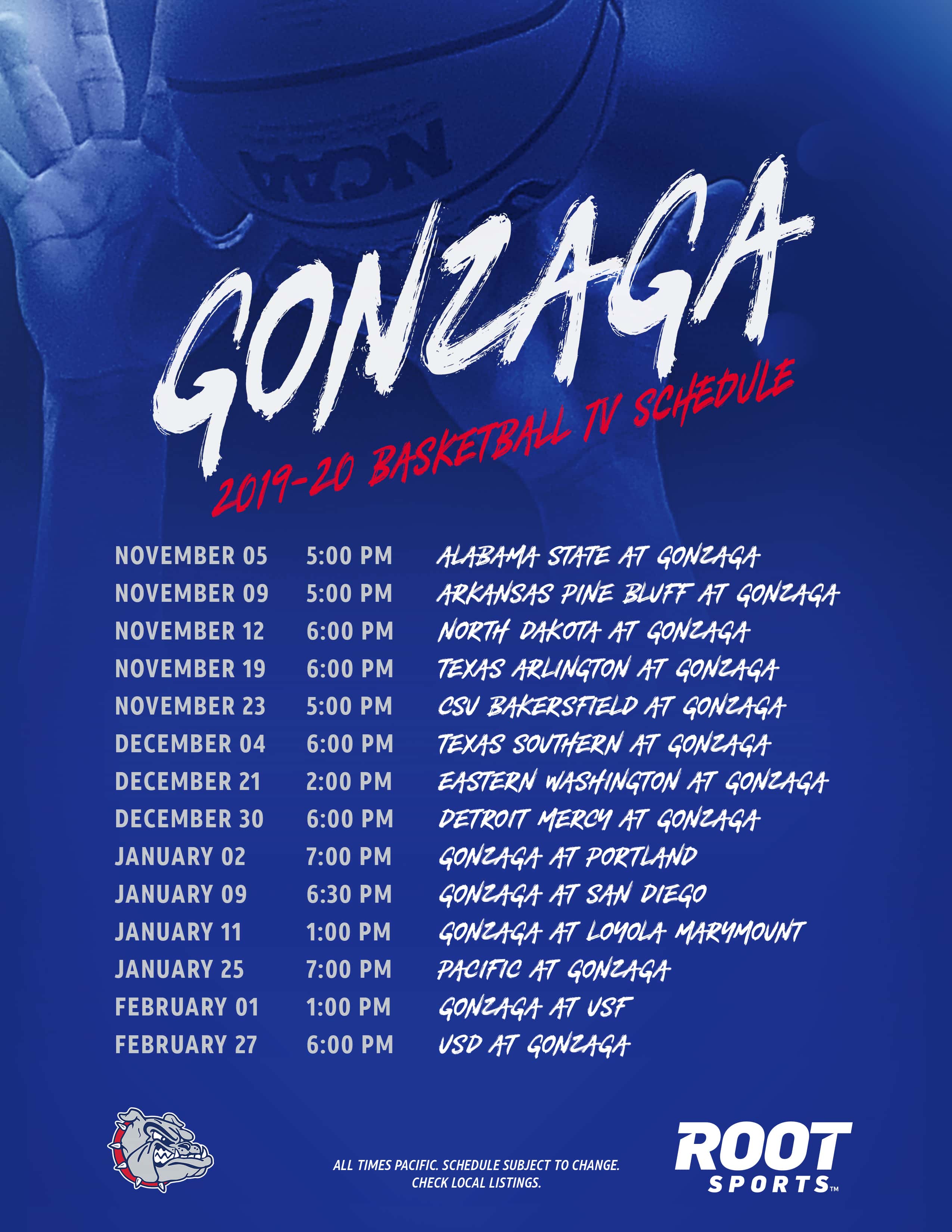 Printable Gonzaga Basketball Schedule