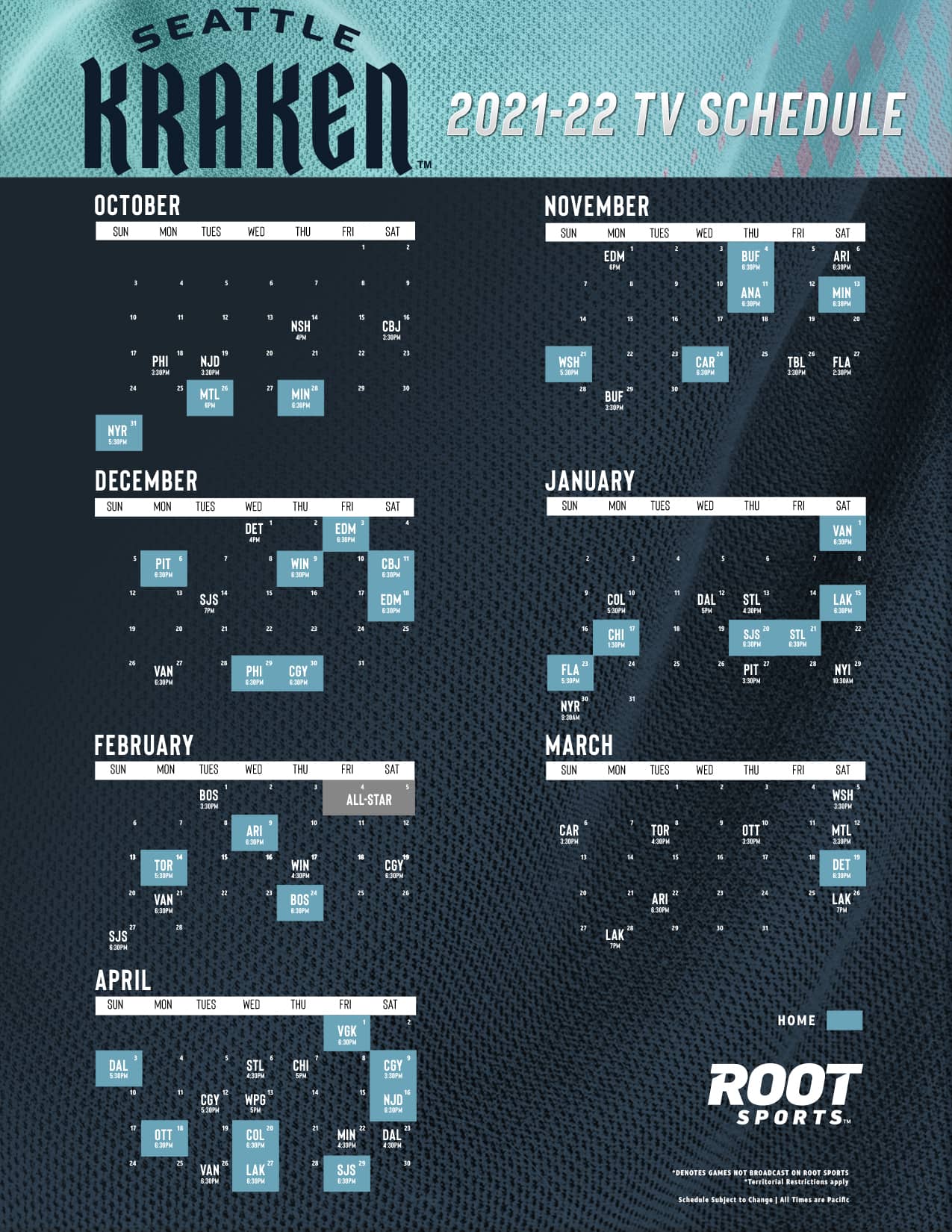 Seattle Kraken Schedule Printable