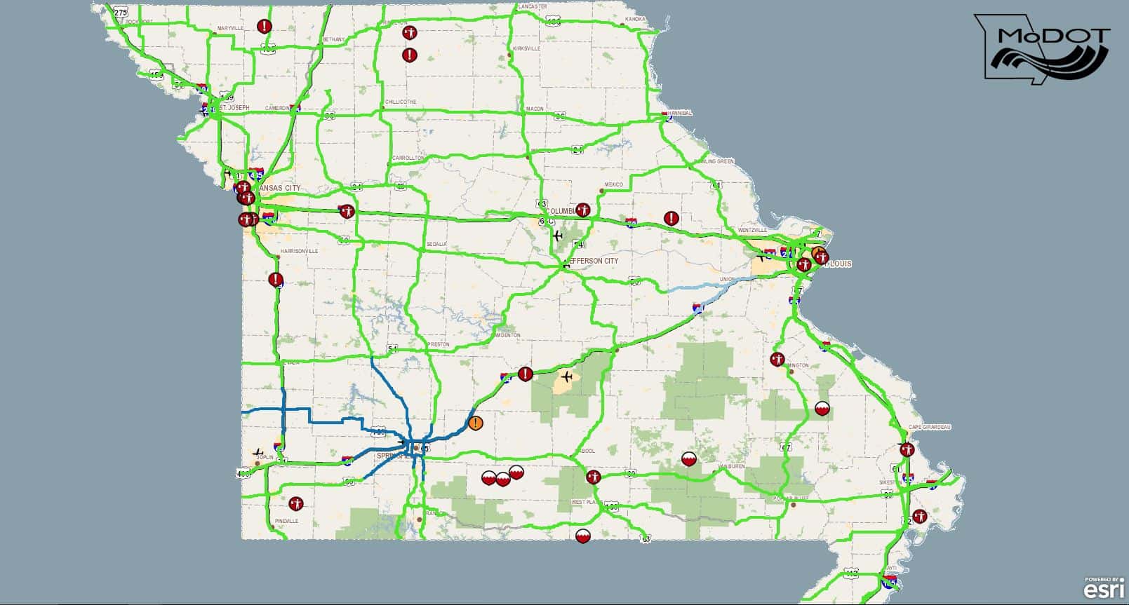 Modot Road Condition Map Road Conditions; Modot Traveler Map | Ktts