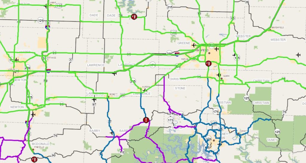MODOT Traveler Information Map Southern Missouri Roads Covered, Caution Advised KTTS