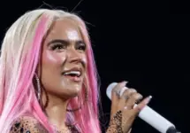 Singer Karol G during a performance at the Santiago Bernabeu^ on July 20^ 2024^ in Madrid^ Spain