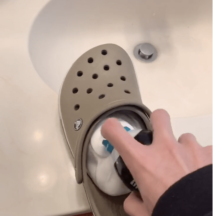 shaving cream and crocs