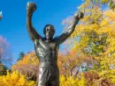 PHILADELPHIA^ PENNSYLVANIA - NOVEMBR 16^ 2016: The Rocky Balboa statue during autumn. The statue commemorates the The Rocky film series which has become a cultural icon.
