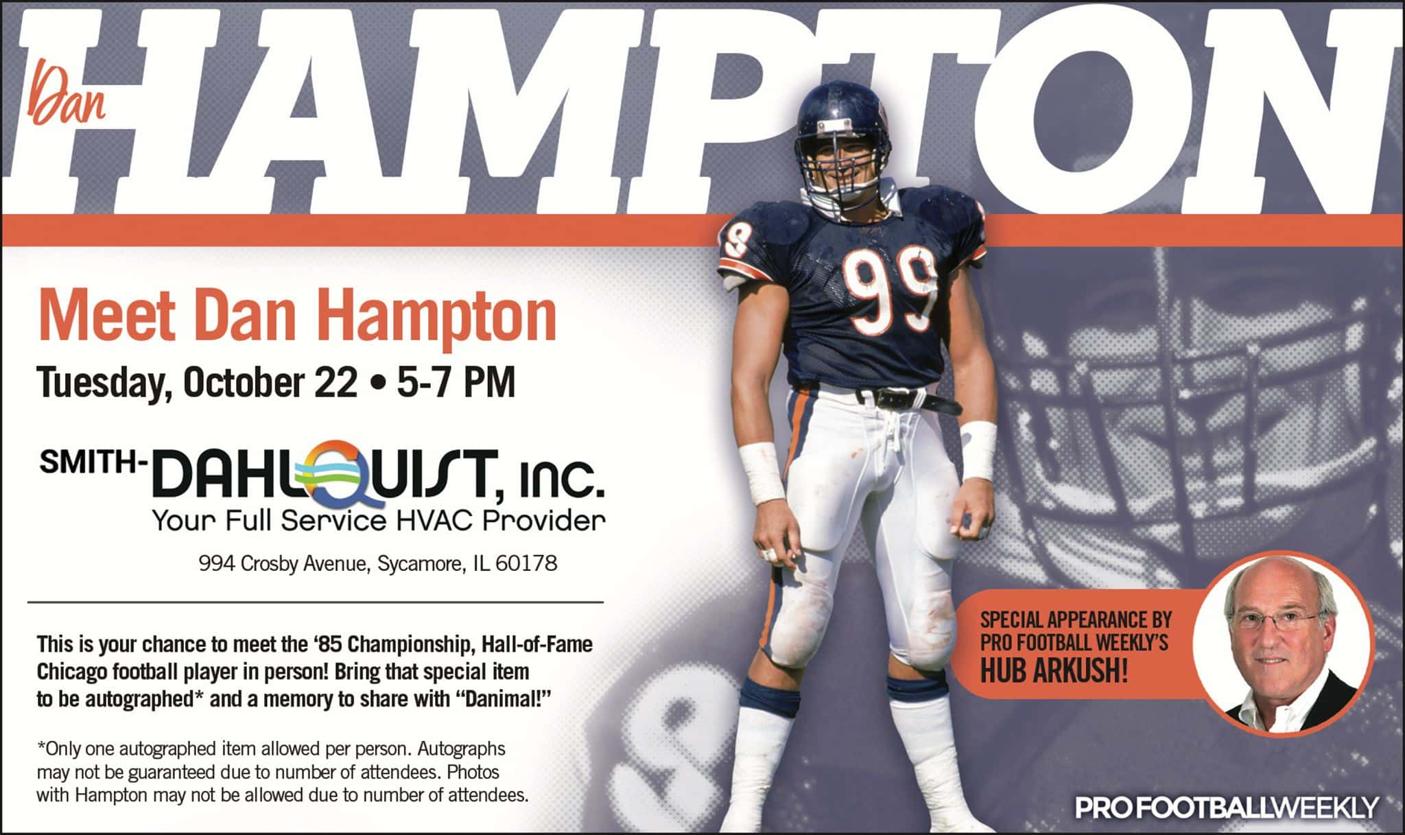 DAN HAMPTON AUTOGRAPHED CHICAGO BEARS JERSEY W