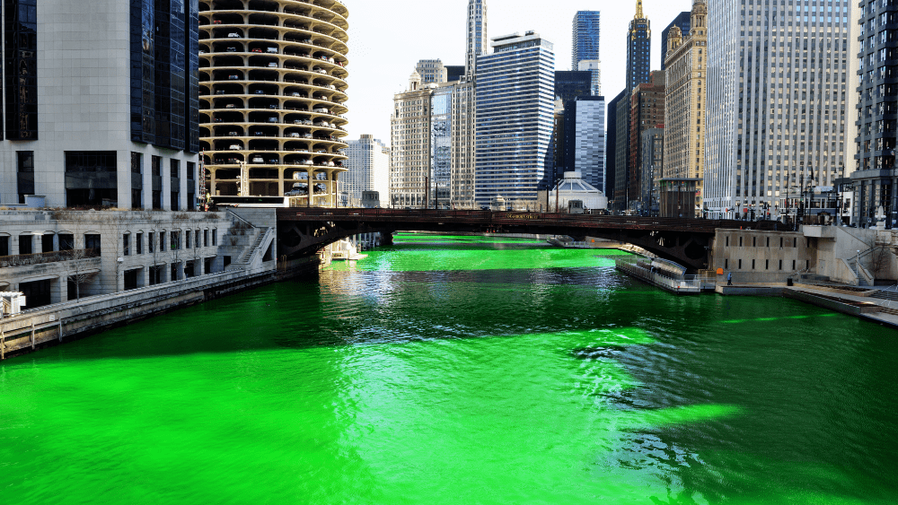 Chicago River dyed green in honor of their St. Patrick's Day tradition