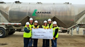 Lafarge Dakota presenting the donation to the VCSU Foundation staff.  Pictured L-R Judy Karch, Lafage; Roy Sander, General Manager of Lafarge; Terri Marshall, Lafarge; Kim Hesch VCSU Foundation, Jeremy Wiebe VCSU Foundation, Andrea Larson, Lafarge. 