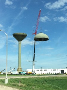 Photo Submitted - Crews Putting on the top of the new water tower