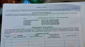 The petition filed to call for a recall election of Sheriff Kaiser. Click for a larger image.