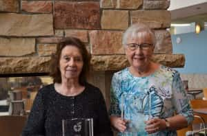 Pictured (L to R) is our Auxilian of the Year, Carol Splonskowski, and Volunteer of the Year, Ella Thoms. Photo courtesy of the JRMC.