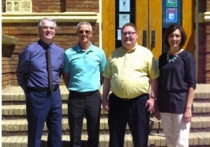 L-R Bill Kennedy, Development Director, Dr. Larry Motacek, Joe Rector, Library Director,  Dr. Tamara Mathison