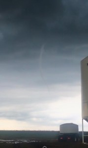 Photo of funnel cloud near Robinson, ND. Photo courtesy of Chase Trautmann