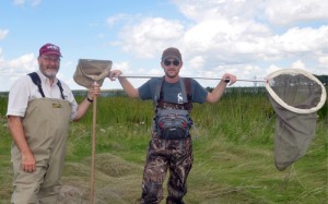 VCSU Junior Hayden Zander (right) and biology professor Andre DeLorme, Ph.D., are researching butterfly distribution this summer. Photo courtesy of VCSU