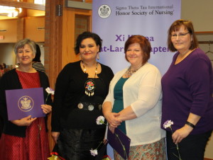 Rhonda Entzie, Paula Fogarty, Lisa La Fontaine, and Patricia Wetzel. Rhonda Entzie and Paula Fogarty are University of Jamestown nursing faculty.