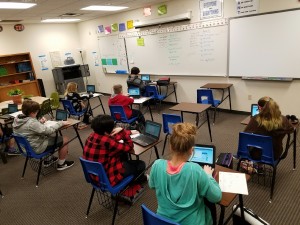Students using Chrombooks in class. Photo courtesy of the Jamestown Middle School.