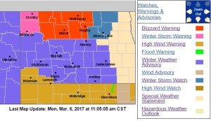 Current conditions as of 11 AM Monday, March 6th. Courtesy of the Bismarck National Weather Service.