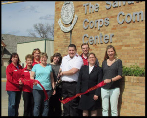 Members of the Chamber and Young Professionals join in the Salvation Army Ribbon Cutting. Photo courtesy of the Jamestown Chamber of Commerce.