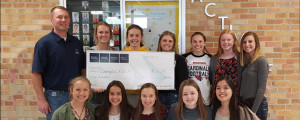 Photo (front l-r): Grace Wolsky, Amanda Jarrett, Savanna Friedt, Destiny Stedman, and Sasha Yankton; (back l-r): Grant Bollingberg, Emerson Hoornaert, Sylvie Pate, Abbey Neumiller, Marah Schmitz, Addison Hoornaert and Ashley Neumill. Photo courtesy of Bank Forward.