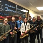 Saxophone-Ensemble-State-Star-Presley-Curtis-Bennett-Rogelstad-Alexis-Triebold-Sophia-Boe-Trevan-Pfennig-Alexa-Klein-Christian-Hansen-: Saxophone Ensemble State Star L to R; Presley Curtis, Bennett Rogelstad, Alexis Triebold, Sophia Boe, Trevan Pfenning, Alexa Klein and Christian Hansen.