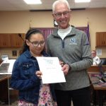 Journey Cruff receives her Mayor for a Day Certification from Mayor Dave Carlsrud on April 2nd.