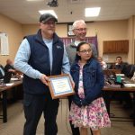 L to R; Wade Hesch and Valley City Mayor Dave Carlsrud and in front is Mayor of a Day Journey Cruff on April 2nd.