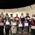 IMG_1825: All-State Winners: (Pictured from Left to Right Front Row: Lillian Kiefert, Elizabeth Gazeley, Maggie Oberlander, Eliza Johnson, Monisha Terry, Gabriella Shipp; Back Row: Madi Klabo, Lily Douglass, Aurora Ziniel, Tucker Johnson, Olivia Slyter, Luke Plagens, Amelia Meester)