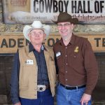 L to R NDCHOF board director Dick Nelson of Valley City and broadcaster Steve Urness in Medora for the ceremony.: North Dakota Cowboy Hall of Fame.