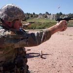 Swenson: Senior Master Sgt. Wade Swenson, North Dakota Air National Guard, shoots a course of fire July 28, 2019, at Camp Guernsey, Wyo., during the Marksmanship Advisory Council Region 6 Championship. The MAC matches are battle-focused marksmanship sustainment exercises, designed to validate and sustain perishable marksmanship skills essential to mobilization readiness and success. (U.S. Army National Guard photo by Capt. David Bedard/Released)