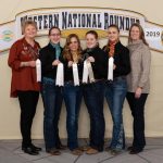 Sargent: The Sargent County team placed fourth in the horse quiz bowl at the Western National Roundup in Denver, Colo. Pictured are (from left) coach Julie Hassebroek; team members Kari Fuhrman, Kassidy Larson, Jacy Bopp and Allie Bopp; and coach Christine Bopp. (Photo courtesy of Western National Roundup)