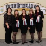 Ransom-County: The Ransom County team placed 10th in horse judging at the Western National Roundup in Denver, Colo. Pictured are (from left) coach Sara Lyons and team members Emma Gillespie, Lydia Lyons, Ayriel Lyons and Kasen Anderson. (Photo courtesy of Western National Roundup)