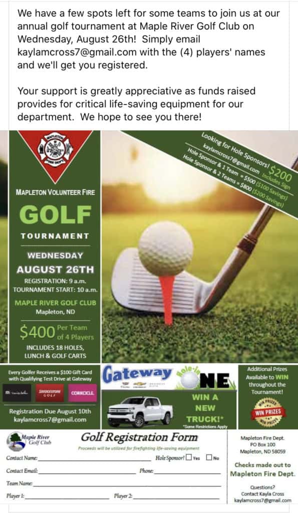 Mapleton Volunteer Fire Department Golf Tournament News Dakota