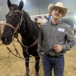 champ-tyler-schau-sw-ndws-2021: Tyler Schau, Almont, N.D. won the steer wrestling at the 2021 N.D. Winter Show. He is also the all-around winner.