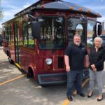 Trolley: L to R; Rod Graffing & Pat Hansen of South Central Transit Services in Valley City.