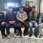 Barnes County Veterans: L to R; Ted Wieser, Woody Wendt, Marlyn Legler, (Office Administrator Tammy Jacobson,) Wally Bjornson, and Robert Law.