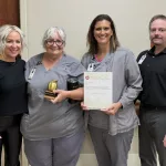 JRMC Legend Award: (L to R) - Trisha Jungels, CNO, Rhea Miller, Surgery Manager, Renae Olson, Mike Delfs, CEO.