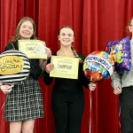 Maple Valley Students: (L-R) MVHS Finalist Neveah Gemelke, Finalist Raelynn Anderson, Champion Avery Kohler, Finalist William Lloyd, and ELA Instructor Cassidy Hoyt.