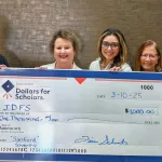 Sanford Check Presentation: L to R: Tina Schwartz, Director of Sanford Clinic Jamestown/Edgeley; DeAnn Ament, President, Jamestown DFS, Nicole Saavedra, Elaine Hegland and Sally Ost, Jamestown DFS Board Members. Photo credit: Warren Abrahamson