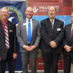 Press Conference: L to R; Brooks and Borcherding, along with Dr. Mark Bannatyne, Dean for the School of Applied Technology at M State, and Dr. Peder Gjovik, Director for the Don Mugan CTE Leadership Center at VCSU.