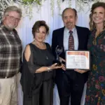 Philanthropist: JRMC Foundation Board Chair Terry Lund, Gracie and Jim Rayburn to receive the Philanthropist of the Year award on behalf of Shirley Rolfs Meidinger, with Foundation Director Tonya Perkins.