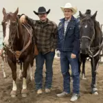 Team Roping: Riley Curuchet (left) with his horse Cuttin In The Shade “Piney, the 2025 Heel Horse of the Year, and Guy Howell with his horse Dashing Company “Ernie,” the 2025 Head Horse of the Year. Photo courtesy Brooke Curuchet.