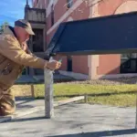 Lewis Legge: Setting up display stands at St. Catherine's Church and school.