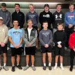 Letter winners: Top row l to r: Coach Susan Kringlie, Noah Tulp, Colin Hoff, Kellen Westman, Jon Koenig, Evan Schroeder, Matthew Holm, Coach Matt Nielson. Bottom row l to r: Quin Kruger, Cole Haugen, Connor Liebersbach, Emery Olson, Gray Kasowski, Andrew Hoff, not pictured is Coach Erik Kringlie.