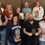 Years of Service 2025: Back row from left to right is Jeremy Wolff 15 years, Emma Buttke 10 years, Kirsten Paintner 25 years, Jason Thiel 25 years, Christina Drake 10 years, Jamie Smith 20 years. Front row from left to right Tanya Zachrison 10 years, Jennifer Runge 5 years, Nathan Morten 5 years, John Paskeicz 5 years. Not pictured: Jamen Windish 10 years, Dick Korf 20 years, Richard Risser 20 years, Tim Tangen 35 years.