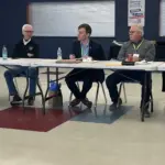 Listening Session: L to R; Valley City Administrator Gwen Crawford, Mayor Dave Carlsrud, Levi Bachmeier, State Sen. Mike Wobbema, and VCPS Superintendent Josh Johnson.