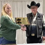 Crop Show Honoree: L to R; Barnes County Extension Agent Alicia Harstad and Honoree Dave Maasjo.